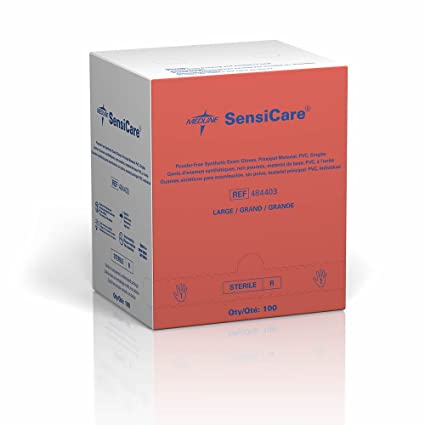 SensiCare Vinyl Gloves Latex-Free Large Sterile 100/Bx