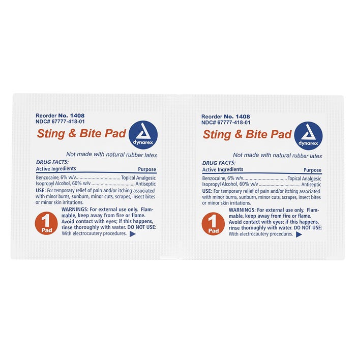 Sting and Bite Pad 60% alcohol, 6% benzocaine