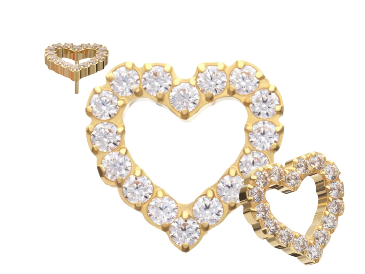 Gold heart CZ threadless top