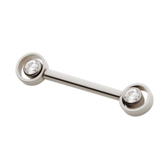 Silver circular belly bar with diamond