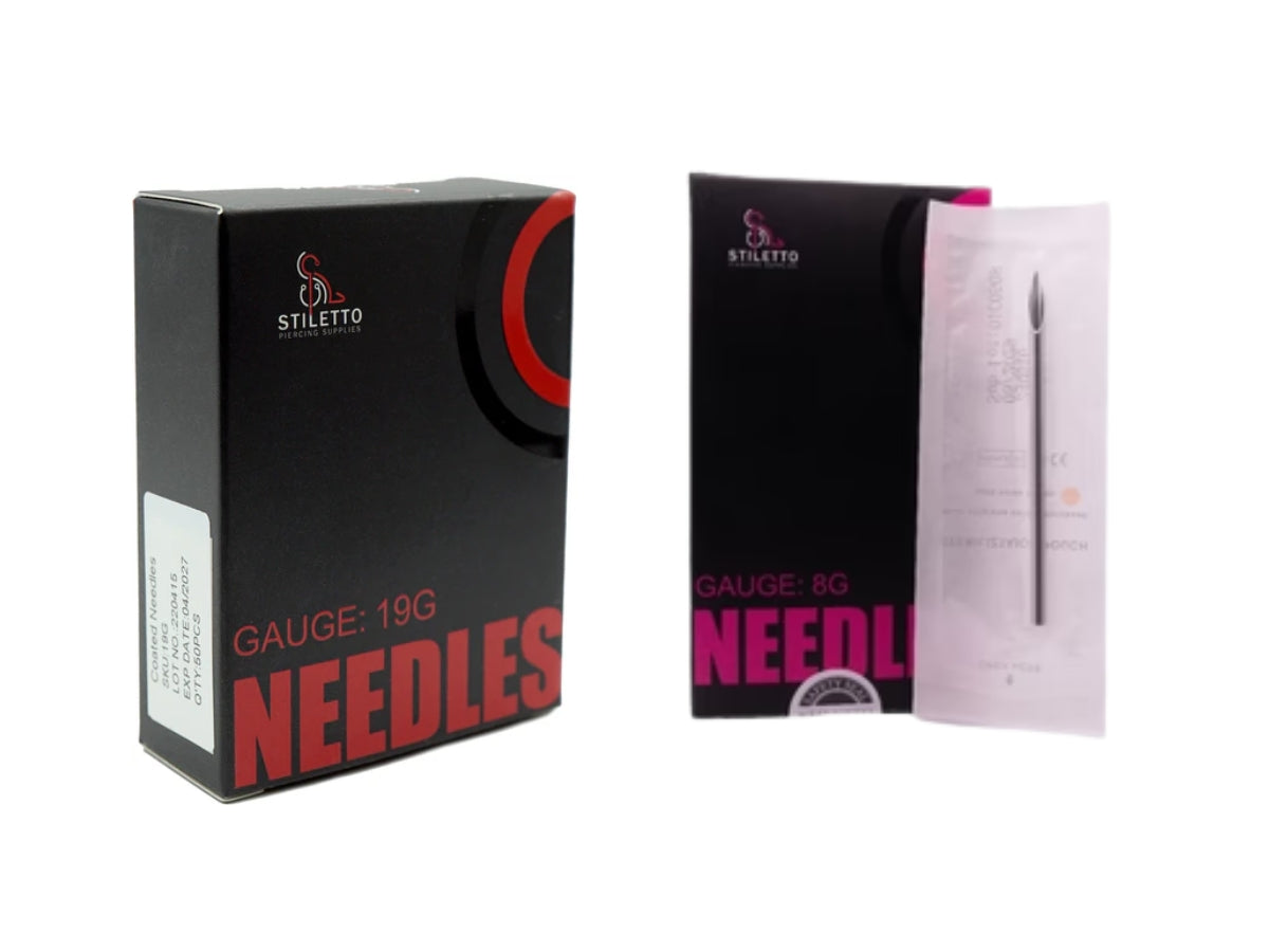 Stiletto body piercing needle boxes