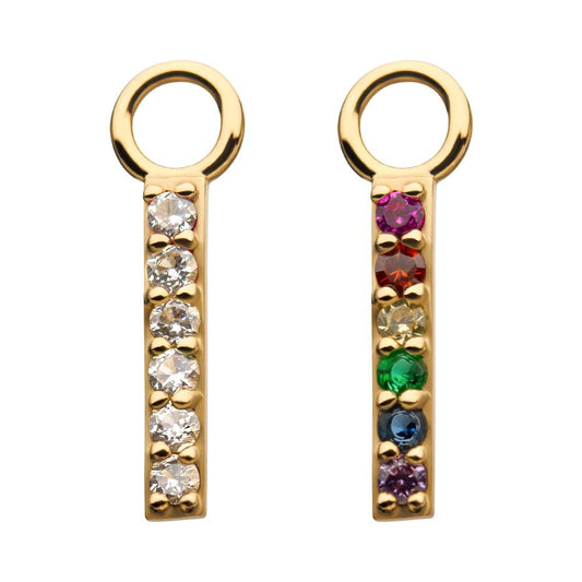14Kt Yellow Gold Bar with Prong Set 6 CZ Charm