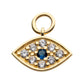 14Kt Yellow Gold Evil Eye with Round Centerpiece Sapphire CZ and 8 Clear CZ Dangle Charm