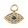 14Kt Yellow Gold Evil Eye with Round Centerpiece Sapphire CZ and 8 Clear CZ Dangle Charm