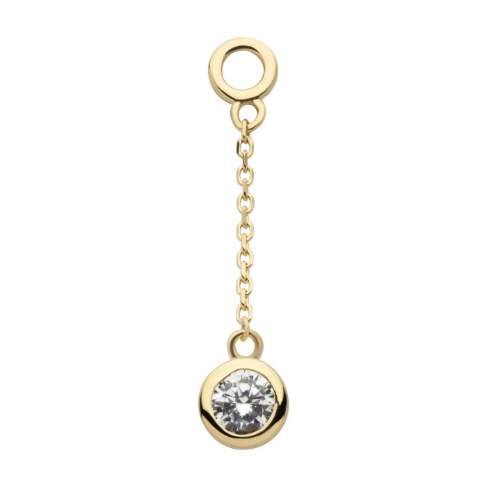 14Kt Yellow Gold Bezel Set Round CZ Dangle Charm with 10mm Chain