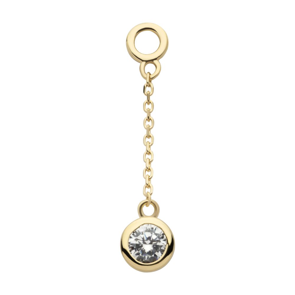 14Kt-Yellow Gold Bezel Set Round CZ Dangle Charm with 10mm Chain