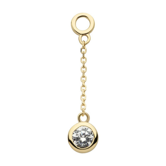 14Kt-Yellow Gold Bezel Set Round CZ Dangle Charm with 10mm Chain