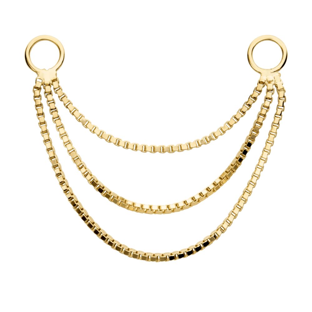 14Kt Yellow Gold 3- Tier Box Chain with Rings