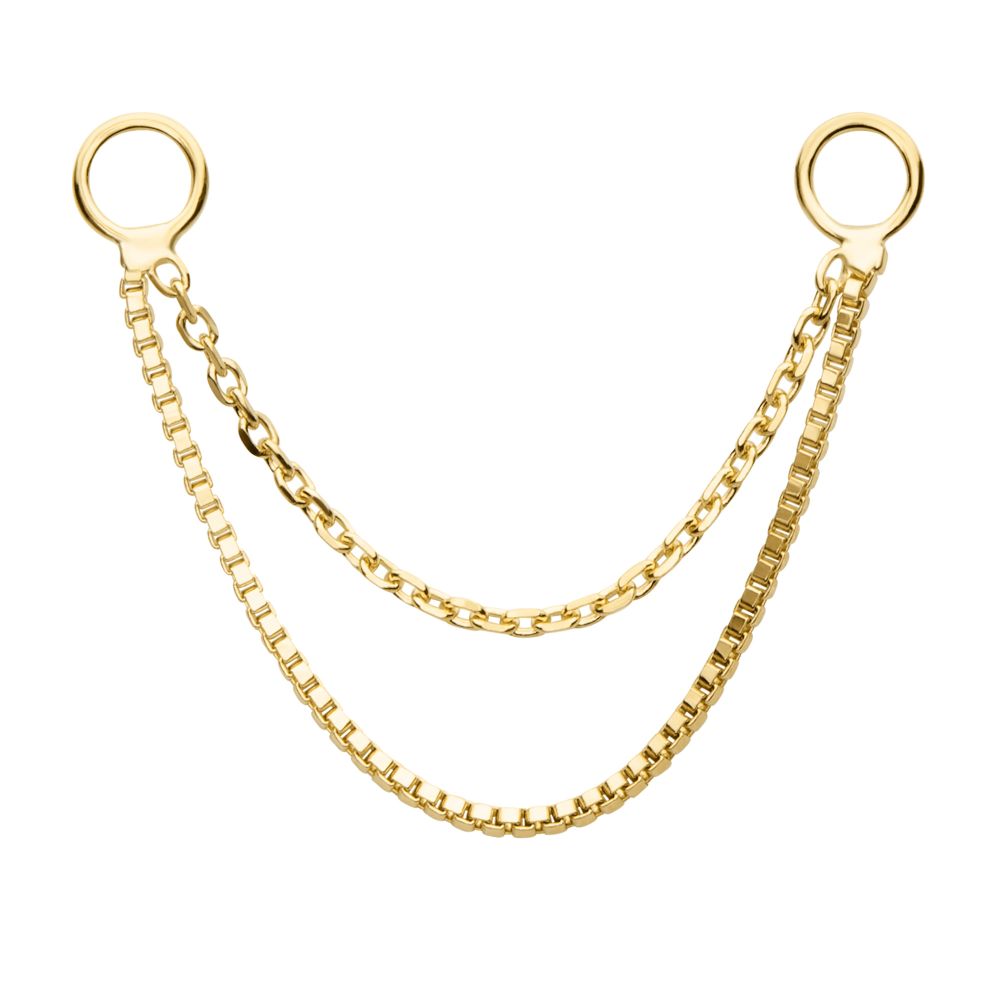 14Kt Yellow Gold 2-Tier Box and Link Chain with Rings