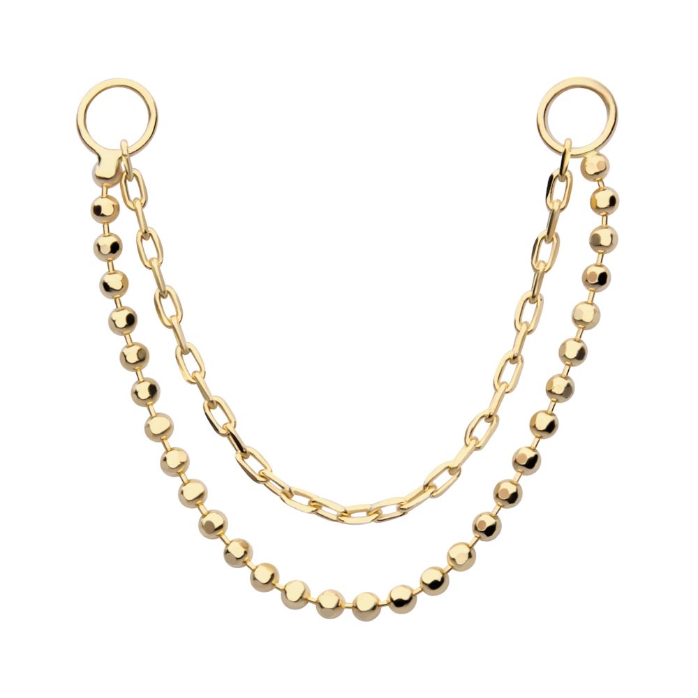 14Kt Yellow Gold 2-Tier Bead and Link Chain with Rings