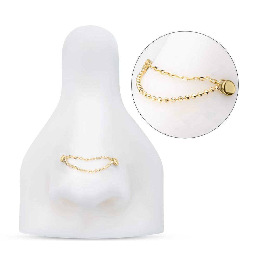 14Kt Yellow Gold 2-Tier Bead and Link Chain with Rings