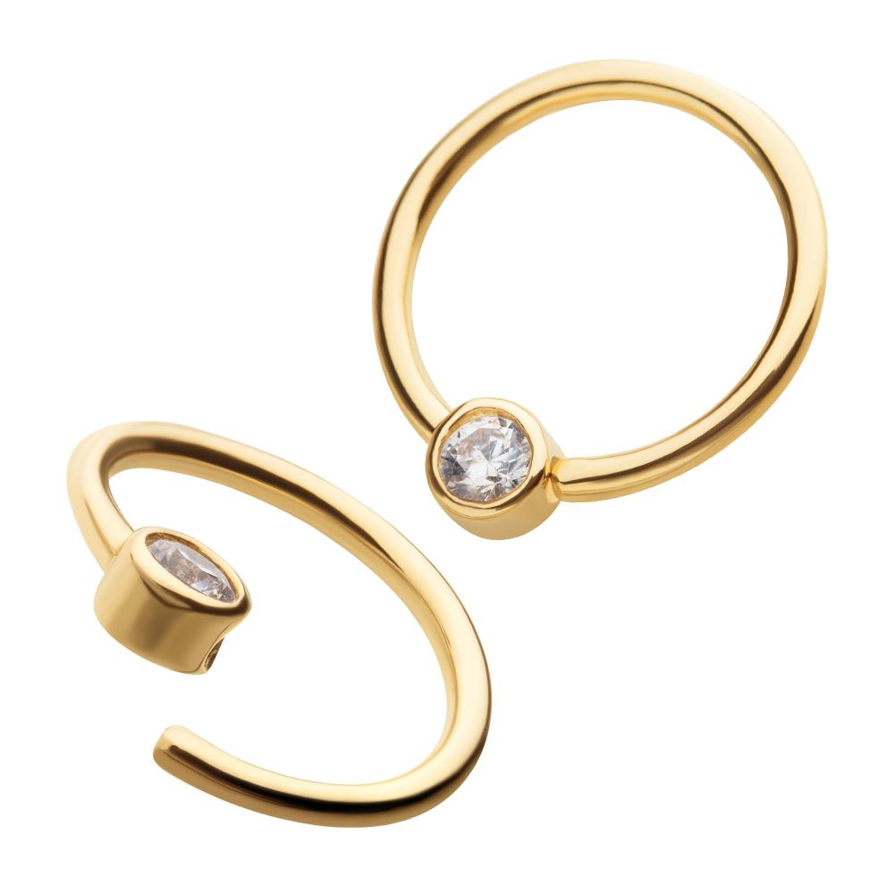 14Kt-Yellow Gold with Centerpiece Bezel Set Clear CZ Seamless Split Ring