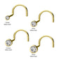 14kt Gold Nose Screw with Bezel Set Clear CZ Gem Top
