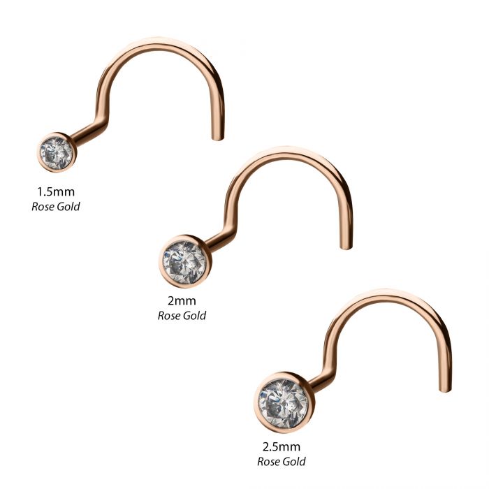 14kt Gold Nose Screw with Bezel Set Clear CZ Gem Top