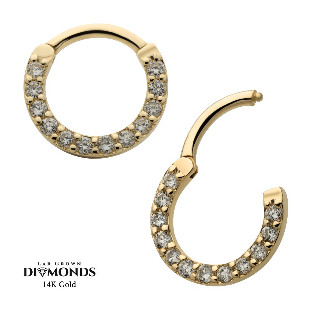 14Kt Yellow Gold Eternity Front Facing Hinged Segment Clicker with Prong Set 1.5mm Round Lab-Grown Diamonds 