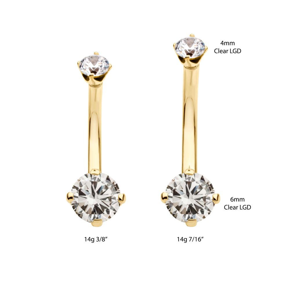 14Kt Gold Internally Threaded Double Round 4-Prong Clear Lab-Grown Diamonds Fixed Bottom Navel