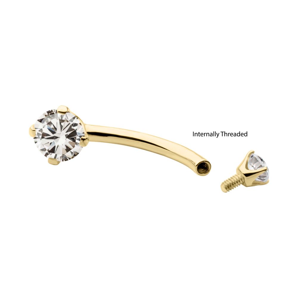 14Kt Gold Internally Threaded Double Round 4-Prong Clear Lab-Grown Diamonds Fixed Bottom Navel