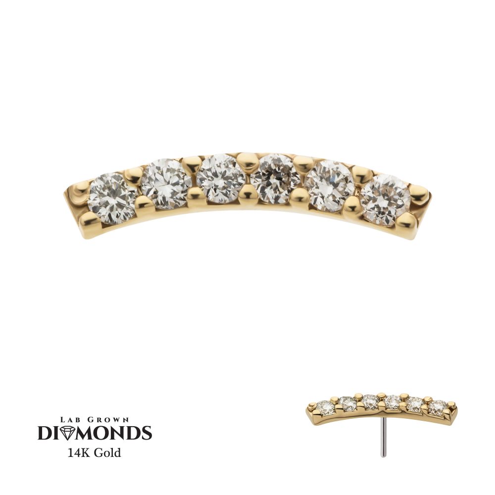 14kt Gold Threadless Curved Bar Top with 6-Cluster Prong Set Lab-Grown Diamonds