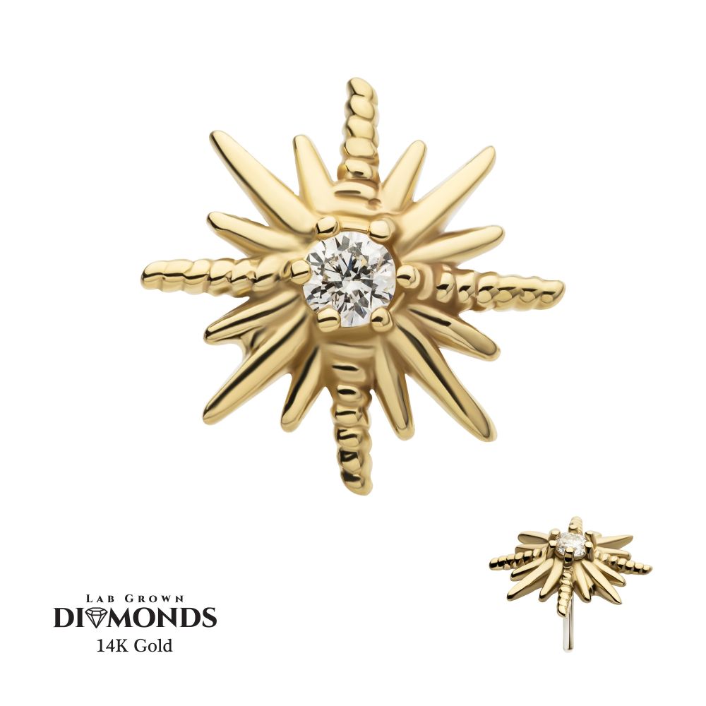 14Kt Gold Threadless Sunburst Top with 6-Prong Lab-Grown Diamond