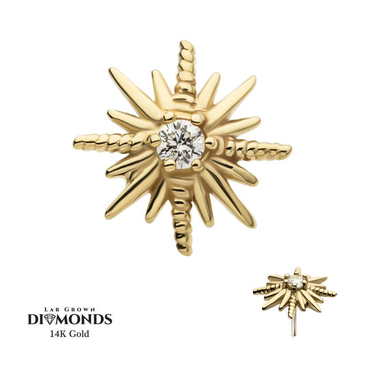 14Kt Gold Threadless Sunburst Top with 6-Prong Lab-Grown Diamond