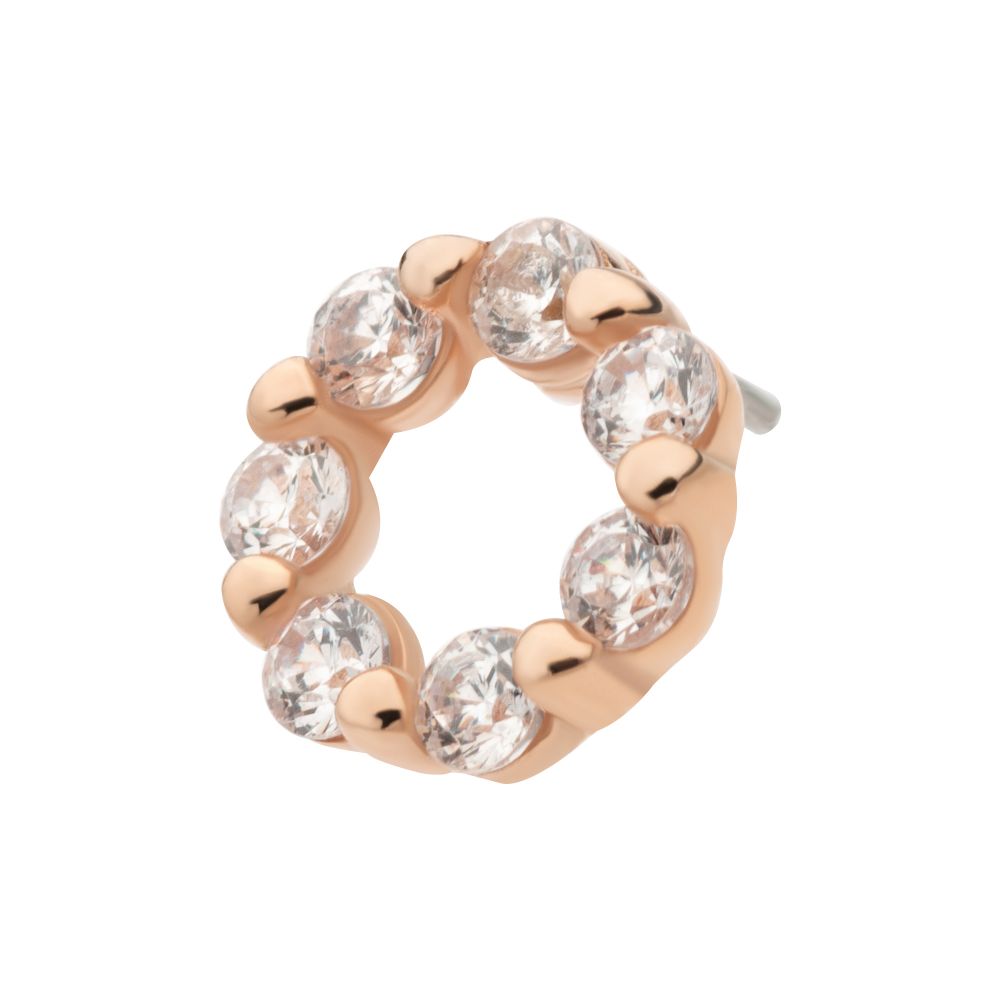 14Kt Rose Gold Threadless Wreath Top with Prong Set 7 Clear CZ