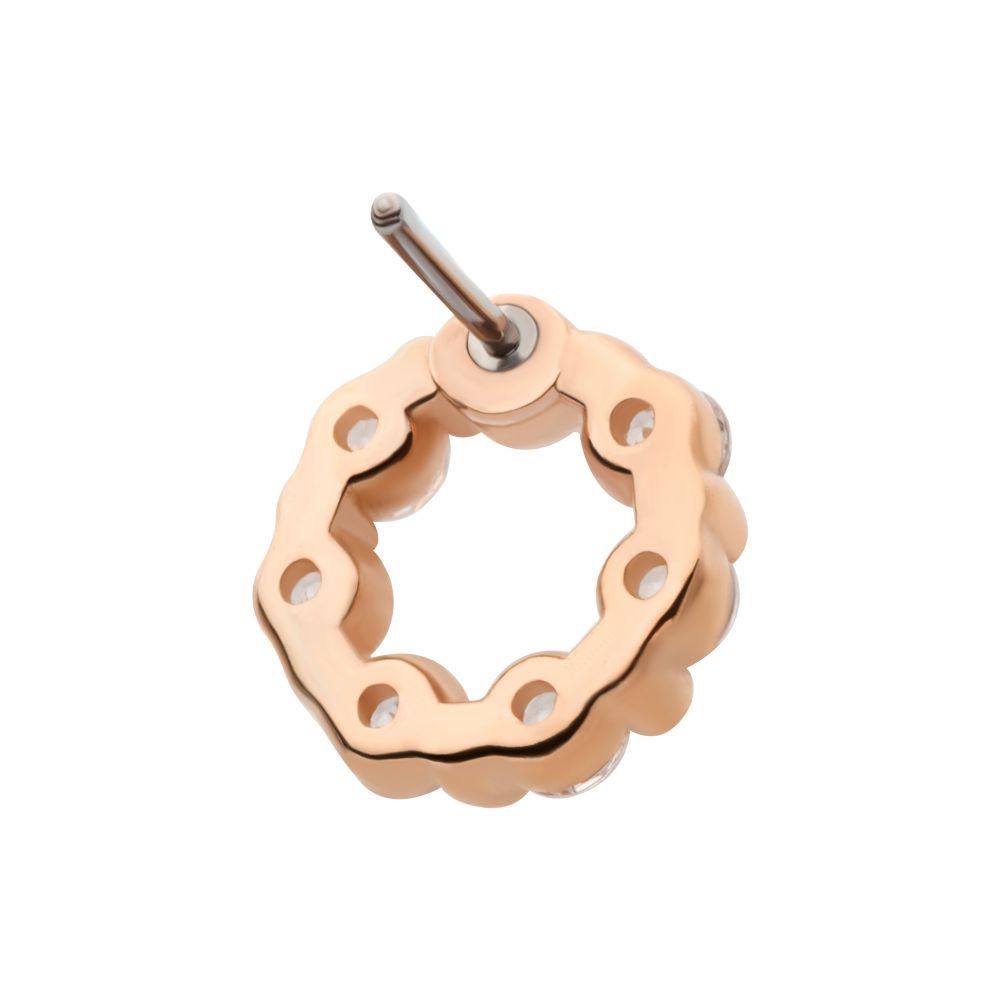 14Kt Rose Gold Threadless Wreath Top with Prong Set 7 Clear CZ