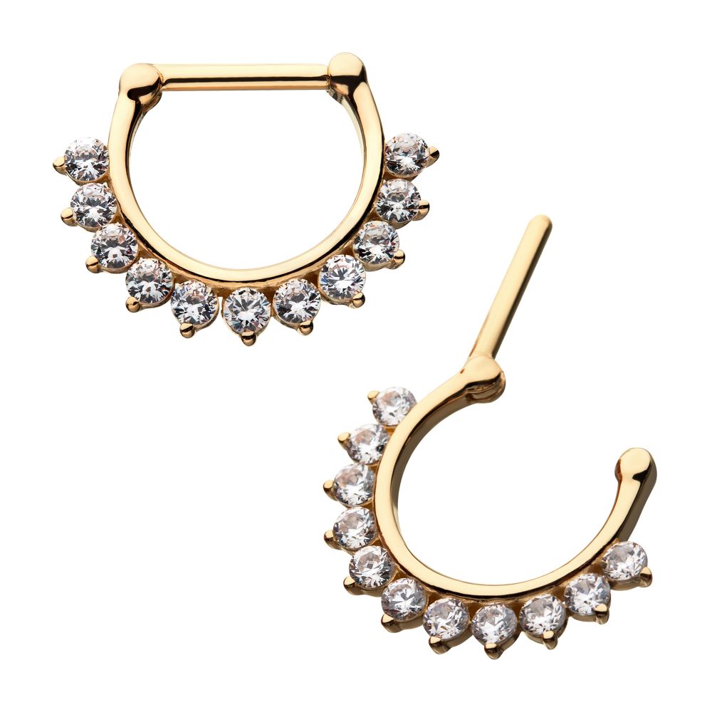 14kt-Yellow Gold 11 Prong Set 2mm Clear CZ Gems Septum Clicker