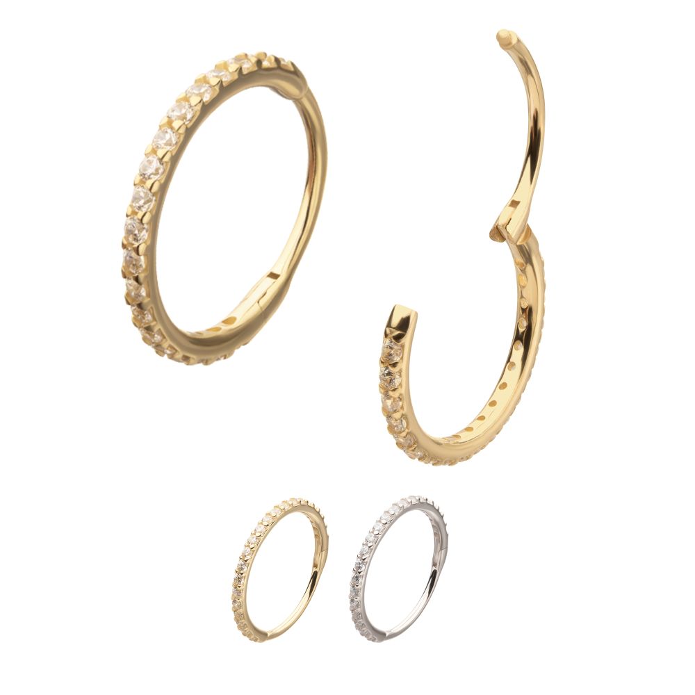 20g 14Kt Gold Prong Set 1mm Eternity Round Gem Side Facing Hinged Segment Clicker