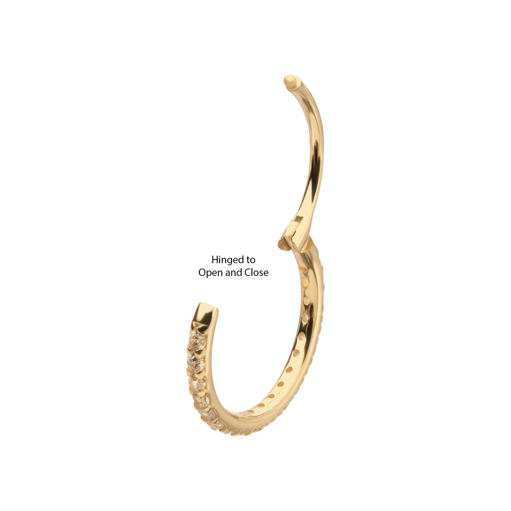 20g 14Kt Gold Prong Set 1mm Eternity Round Gem Side Facing Hinged Segment Clicker