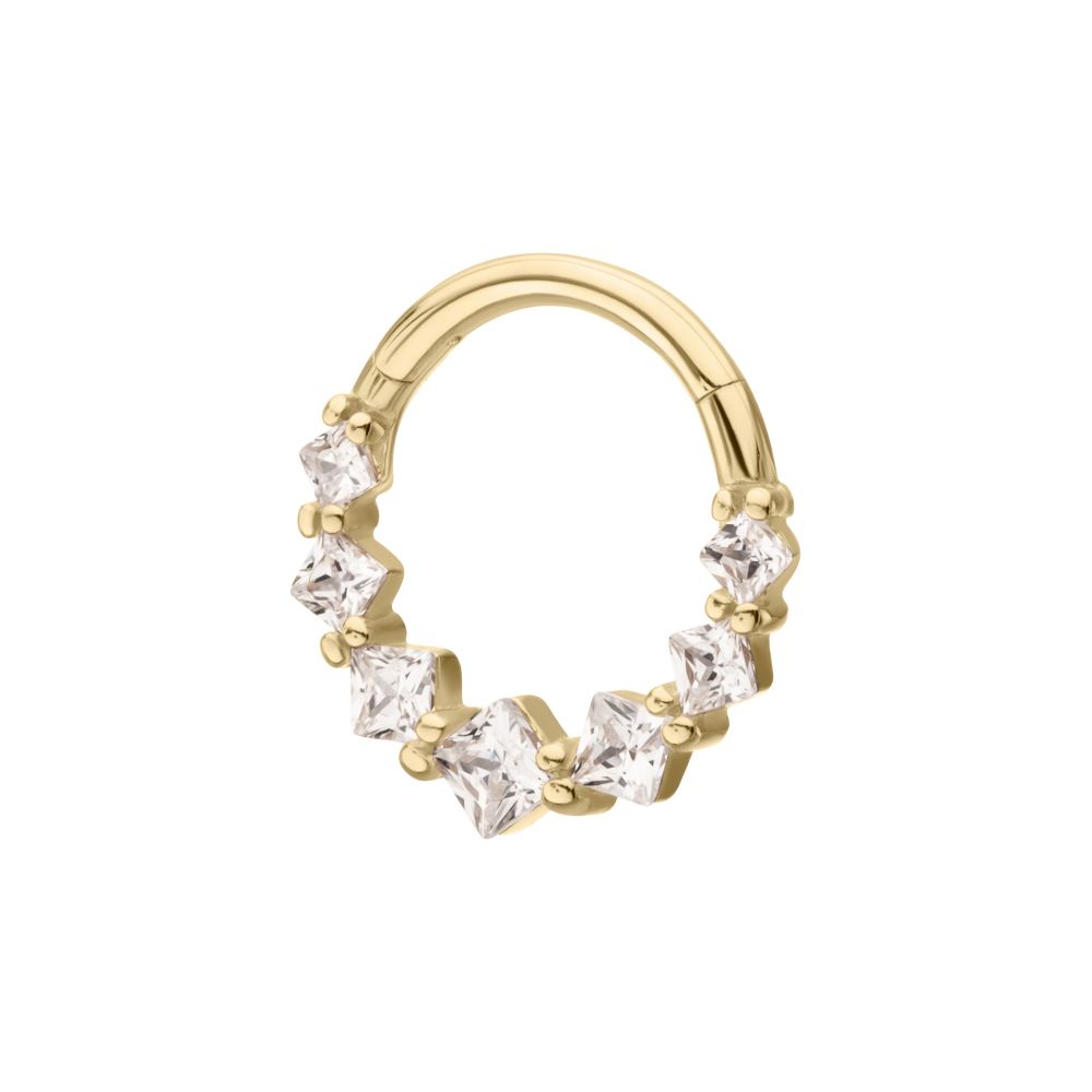 14Kt Yellow Gold Prong Set Princess Gem Cluster Front Facing Hinged Segment Clicker