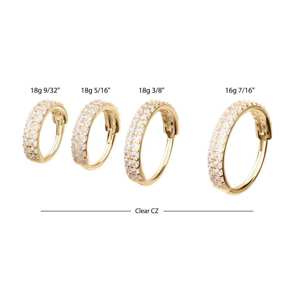 14Kt Yellow Gold Double Row Pave Gem Side Facing Hinged Segment Clicker