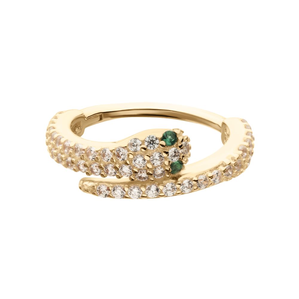 14Kt Yellow Gold Pave Gem with Emerald-Eye Snake Side Facing Hinged Segment Clicker