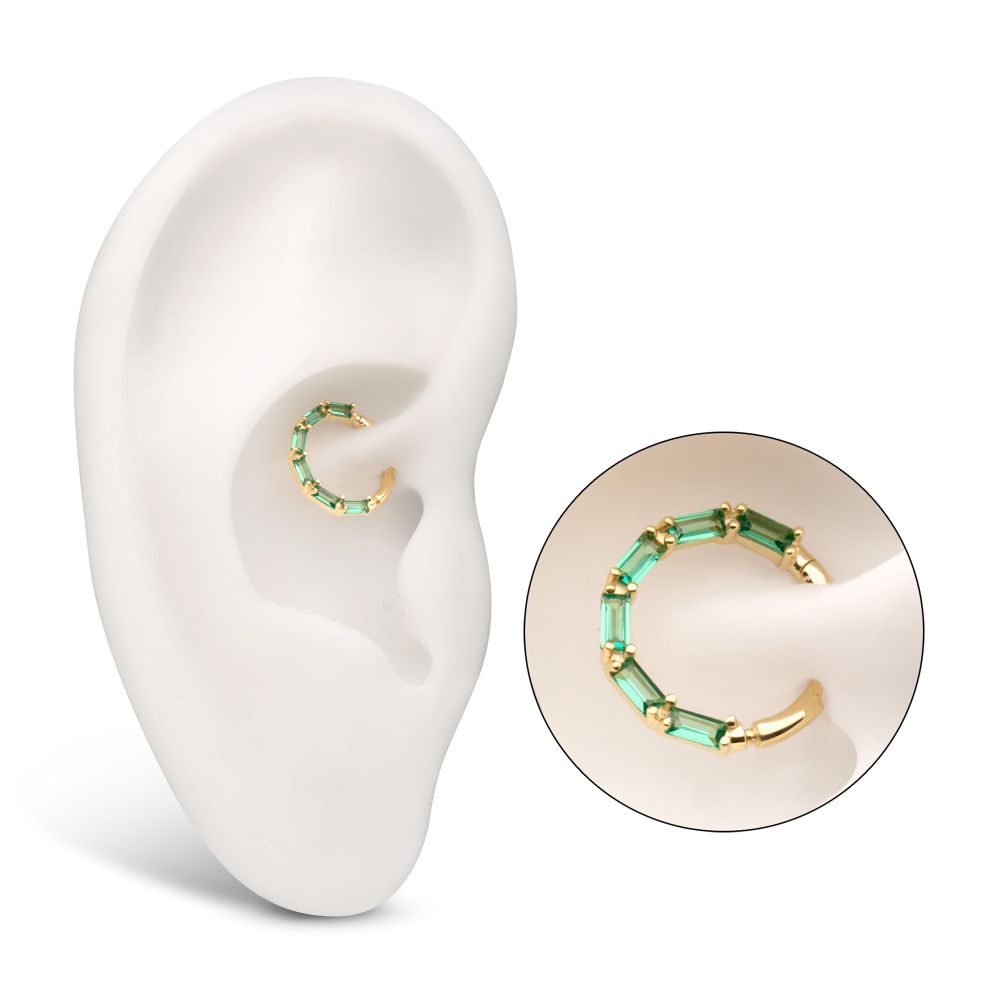 14Kt Yellow Gold 6-Cluster Baguette Prong Gem Front Facing Hinged Segment Clicker