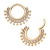 14Kt Yellow Gold with 15-Cluster Prong Set Clear CZ Beaded Edge Front Facing Hinged Segment Clicker