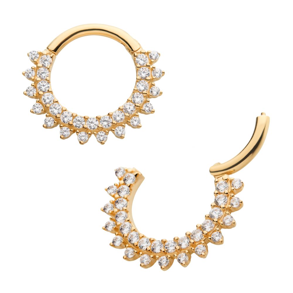 14Kt White Gold Two Row Prong Set Gem Cluster Front Facing Hinged Segment Clicker