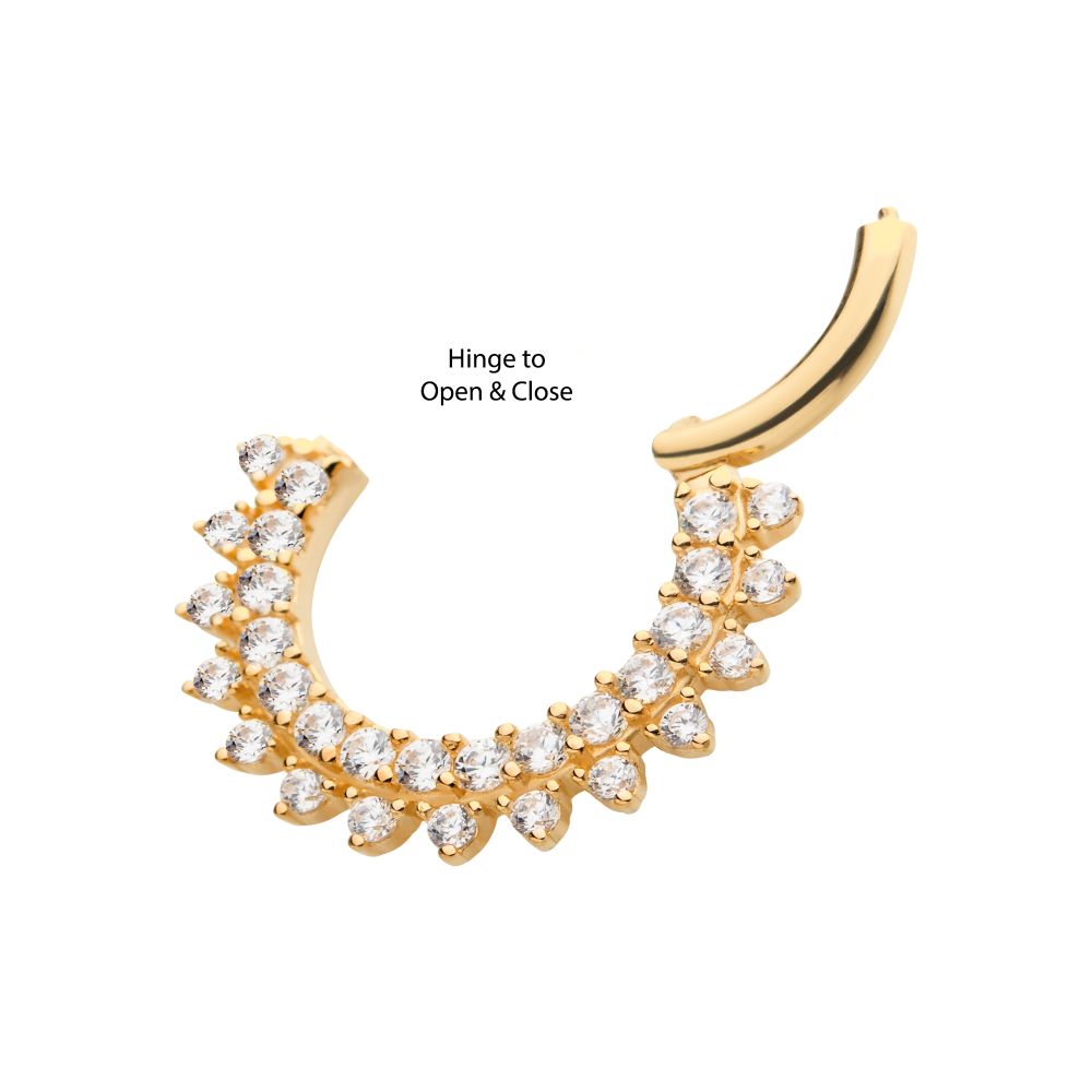 14Kt White Gold Two Row Prong Set Gem Cluster Front Facing Hinged Segment Clicker