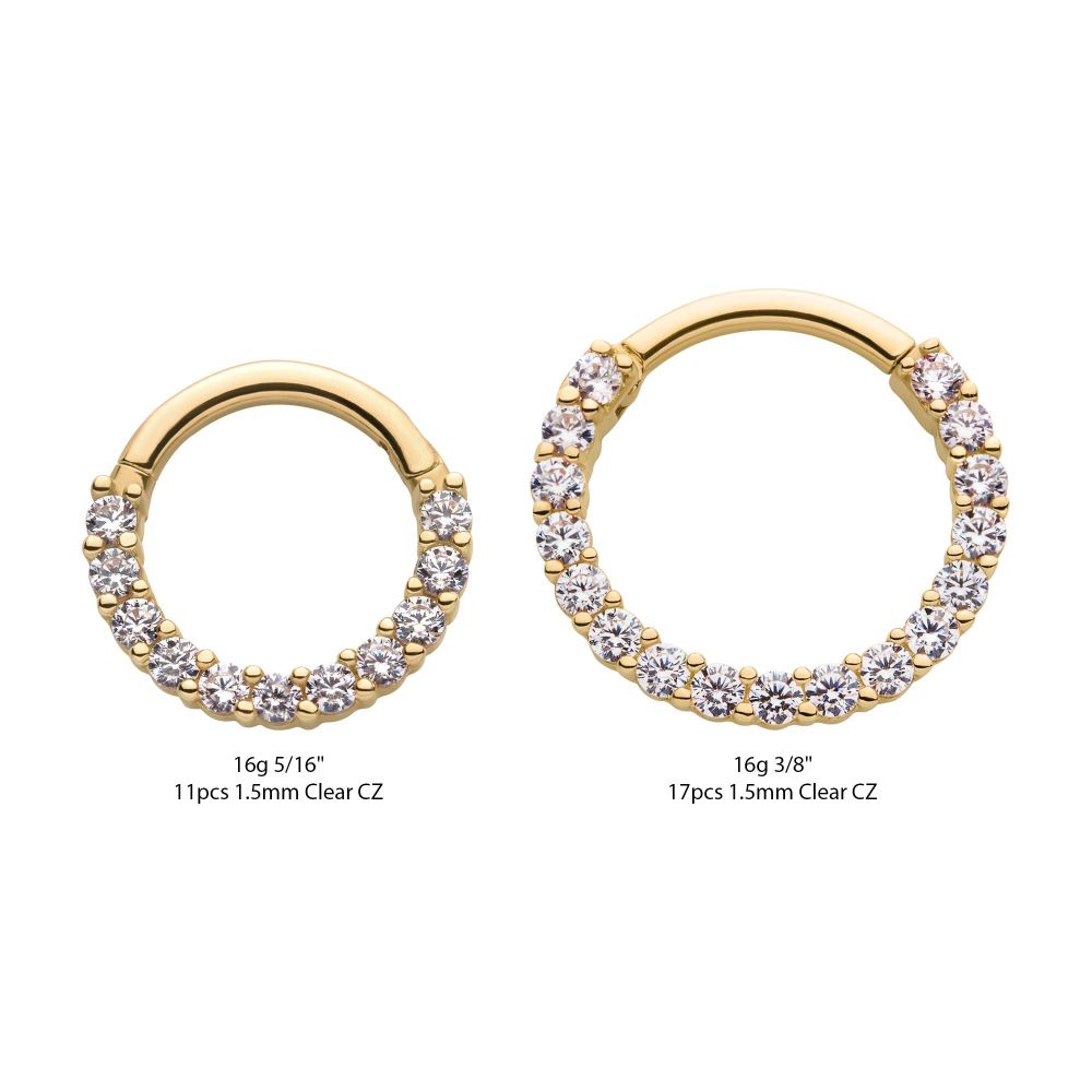 14Kt Yellow Gold with Prong Set Full Clear CZ Front Facing Hinged Segment Clicker