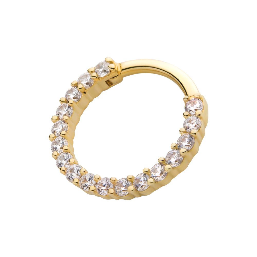 14Kt Yellow Gold with Prong Set Full Clear CZ Front Facing Hinged Segment Clicker