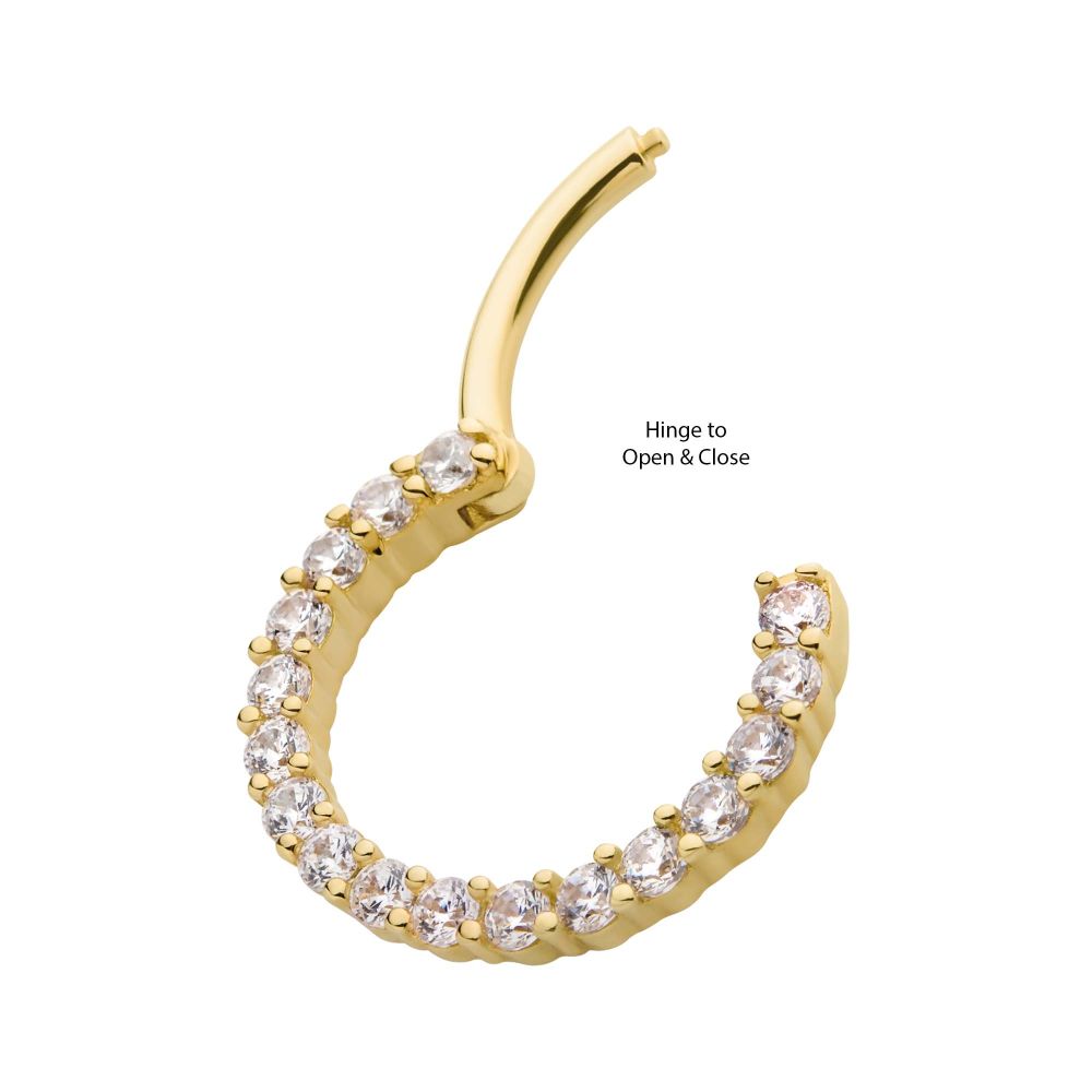 14Kt Yellow Gold with Prong Set Full Clear CZ Front Facing Hinged Segment Clicker