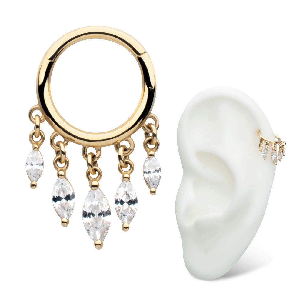 14Kt Yellow Gold 5 Marquise CZ Dangle Charm Hinged Segment Clicker