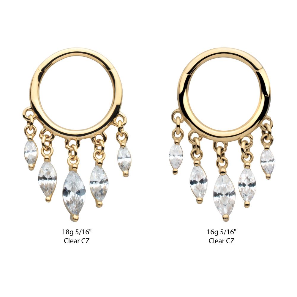 14Kt Yellow Gold 5 Marquise CZ Dangle Charm Hinged Segment Clicker