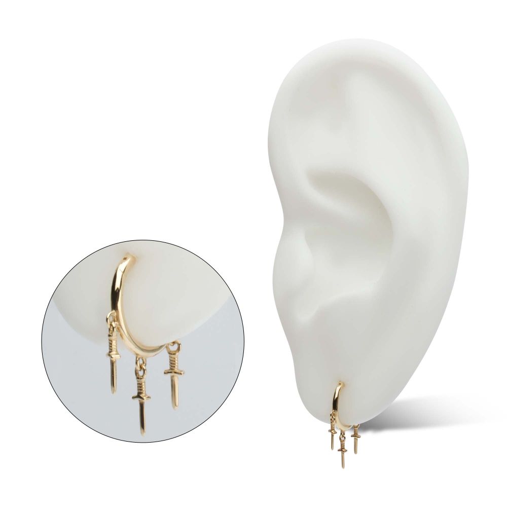 14Kt Yellow Gold Triple Dagger Dangle Charm Hinged Segment Clicker