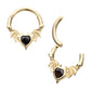 14Kt Yellow Gold Carved Bat Wings with Devil Heart Bezel Gem Front Facing Hinged Segment Clicker