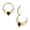 14Kt Yellow Gold Carved Bat Wings with Devil Heart Bezel Gem Front Facing Hinged Segment Clicker