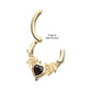 14Kt Yellow Gold Carved Bat Wings with Devil Heart Bezel Gem Front Facing Hinged Segment Clicker