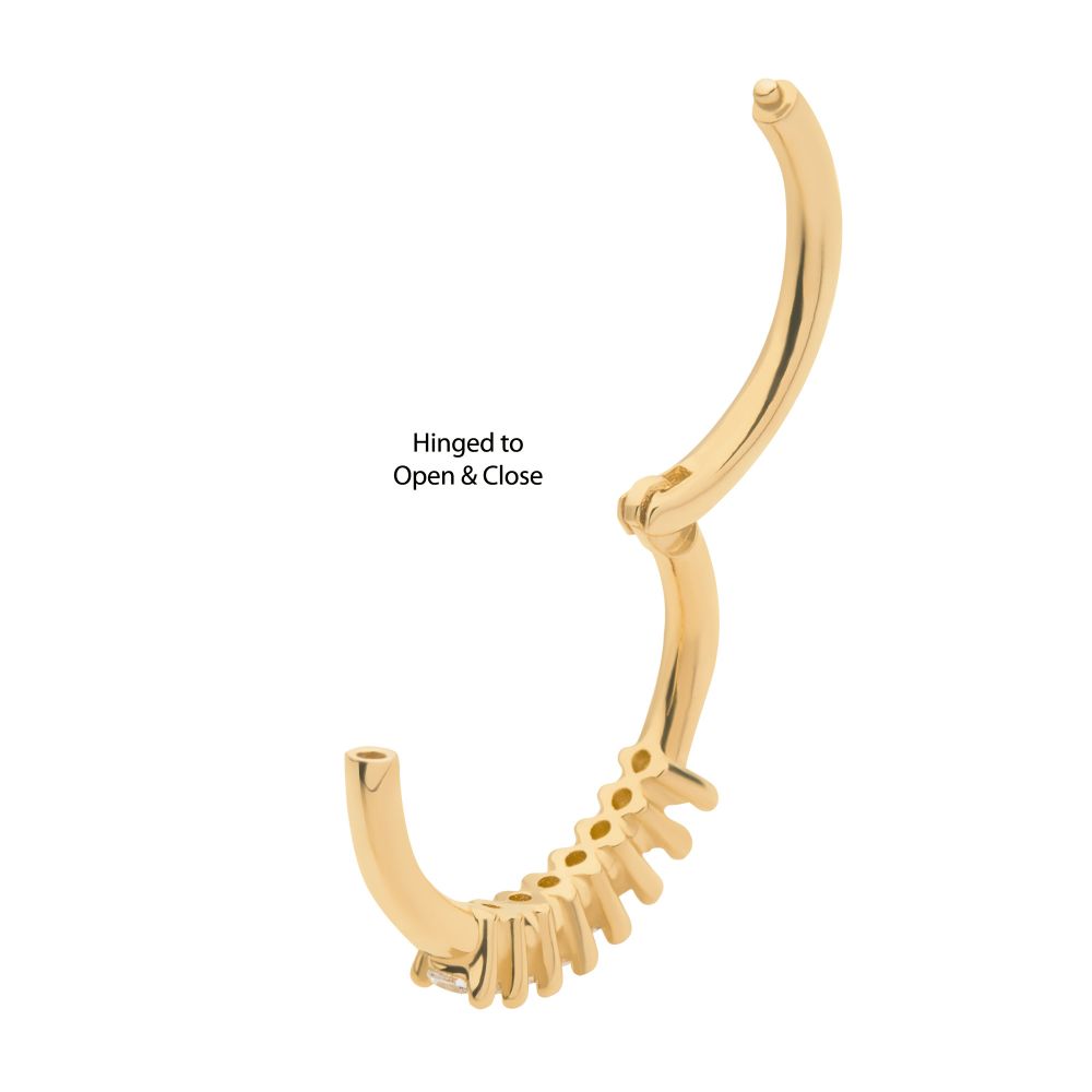 14Kt Yellow Gold with 8-Cluster Prong Set Clear CZ Beaded Edge Side Facing Hinged Segment Clicker
