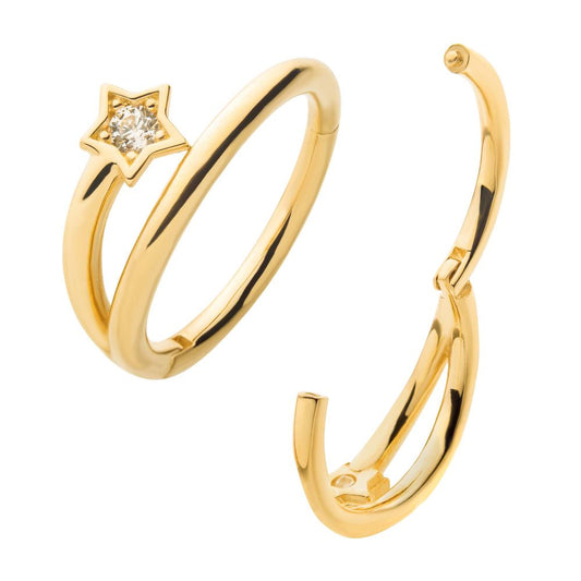 14Kt Yellow Gold with Clear CZ Star Side Facing Hinged Segment Clicker