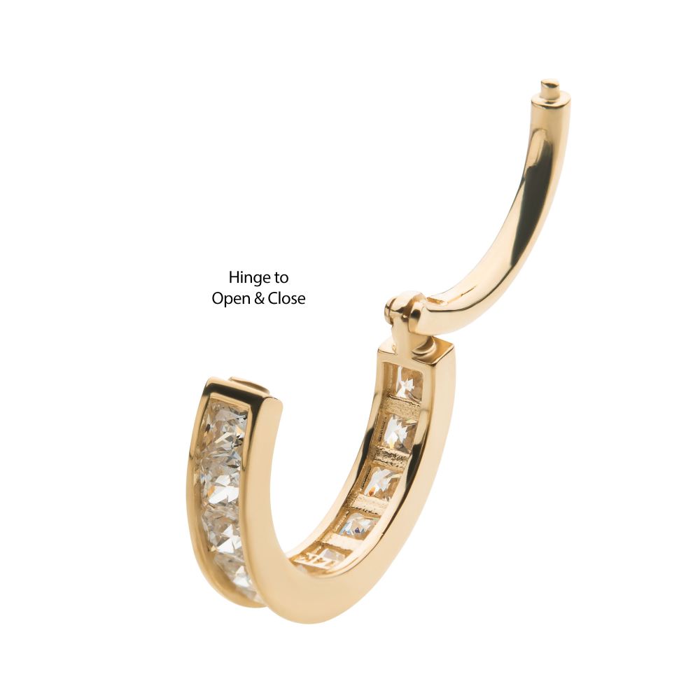 14Kt Yellow Gold with Princess Gem Side Facing Hinged Segment Clicker