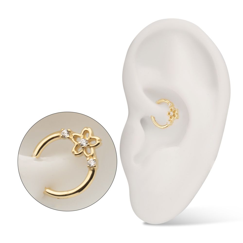 14Kt Gold 1mm CNC Set Gem Cluster with 3mm Star Gem Front Facing Hinged Segment Clicker