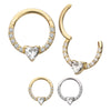 14Kt Gold 3mm Prong Set Heart with 1mm CNC Set Round Gem Front Facing Hinged Segment Clicker